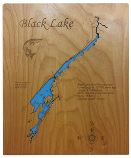 Black Lake, NY - Laser Cut Wood Map