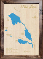 Blue Lakes, California - Laser Cut Wood Map