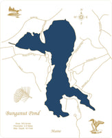 Bunganut Pond, Maine - Laser Cut Wood Map