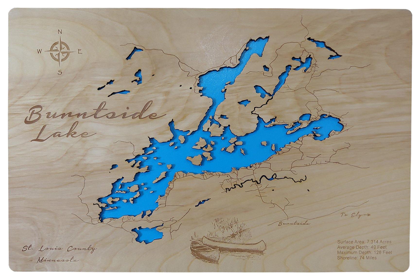 Burntside Lake, Minnesota - Laser Cut Wood Map| Personal