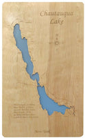 Chautauqua Lake, NY - Laser Cut Wood Map