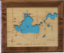 Clear Lake and Round Lake, IN - Laser Cut Wood Map