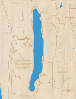 Canadice Lake, NY - Laser Cut Wood Map
