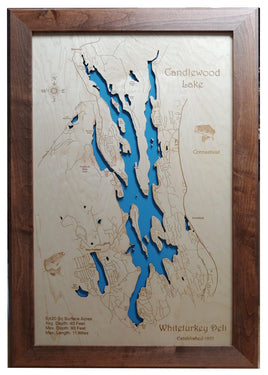 Candlewood Lake, Connecticut - Laser Cut Wood Map