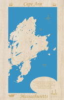 Cape Ann, Massachusetts - laser cut wood map