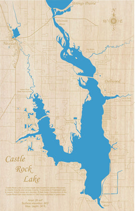 Castle Rock Lake, WI - Laser Cut Wood Map