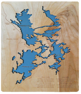Beaver, Catchacoma, and Mississauga Lakes - Laser Cut Wood Map