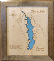 Lake Charles, Nova Scotia - Laser Cut Wood Map