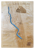 Lake Chelan, Washington - Laser Cut Wood Map