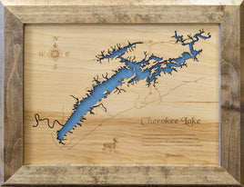 Cherokee Reservoir, Tennessee - Laser Cut Wood Map