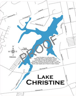 Lake Christine, Virginia - Laser Cut Wood Map