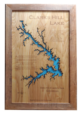 Clarks Hill Lake Georgia and South Carolina - Laser Cut Wood Map