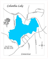 Columbia Lake, Connecticut - Laser Cut Wood Map