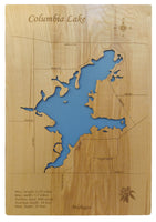 Columbia Lake, Michigan - Laser Cut Wood Map
