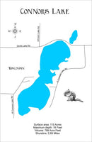 Connors Lake, Wisconsin - Burnett County - Laser Cut Wood Map