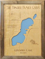 Connors Lake, Wisconsin - Burnett County - Laser Cut Wood Map