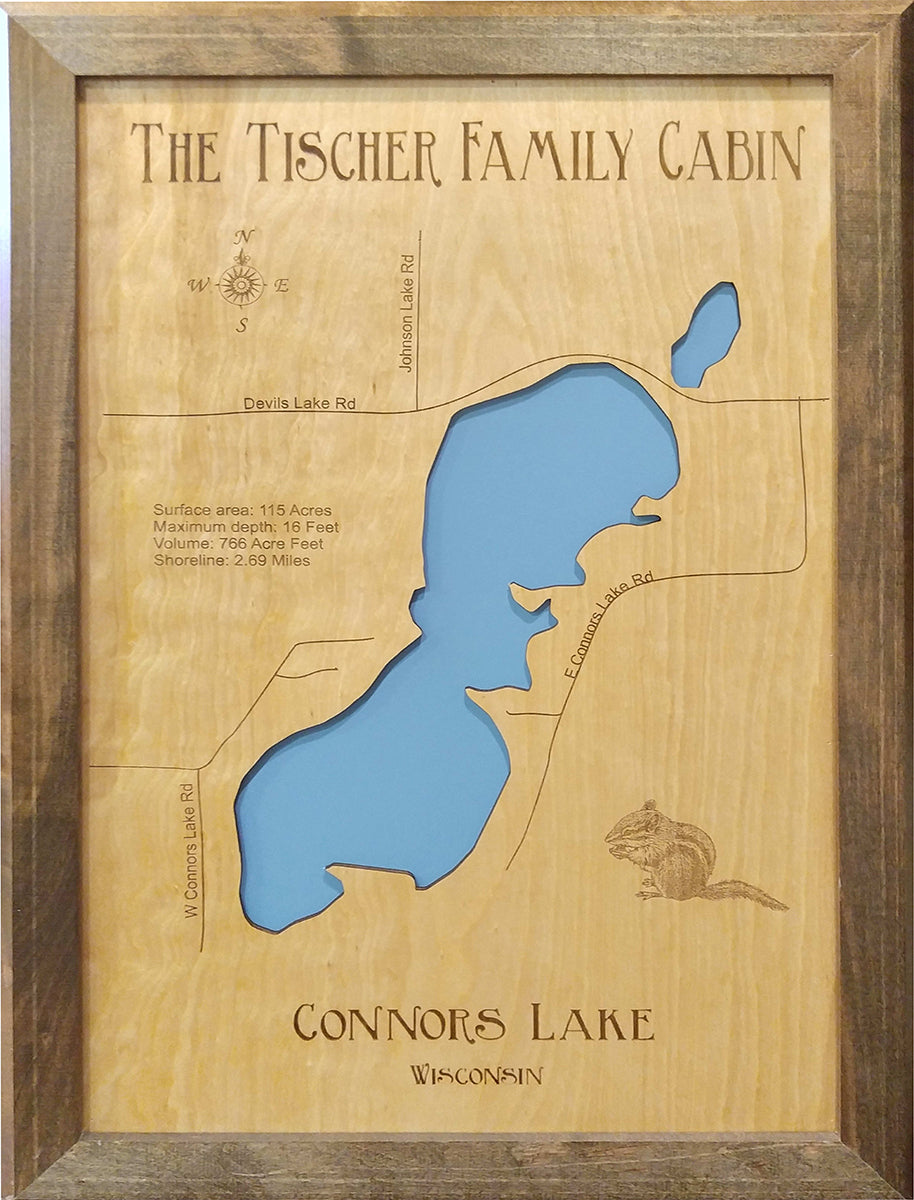 Connors Point Wi Connors Lake, Wisconsin - Burnett County - Laser Cut Wood Map| Personal ...