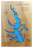 Lake Conroe, Texas  - Laser Cut Wood Map