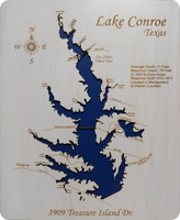 Lake Conroe, Texas - Laser Cut Wood Map