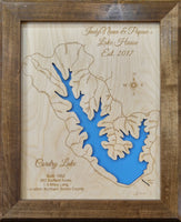 Cordry Lake, Indiana - Laser Cut Wood Map