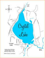 Crystal Lake, Connecticut - Laser Cut Wood Map