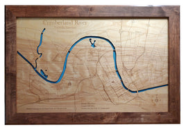 Cumberland River, TN - Nashville Area - Laser Cut Wood Map