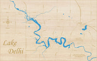 Delhi Lake, IA - Laser Cut Wood Map