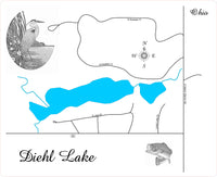 Diehl Lake, Ohio - Laser Cut Wood Map