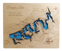 Douglas Lake, Tennessee - Laser Cut Wood Map