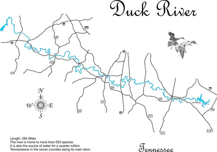 Duck River, Tennessee - Laser Cut Wood Map