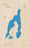 Echo Lake, Maine - Laser Cut Wood Map
