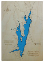 Echo Lake - Pascoag Reservoir, Rhode Island - Laser Cut Wood Map