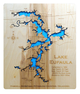Eufaula Lake, Oklahoma - Laser Cut Wood Map