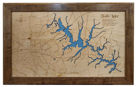 Falls Lake, NC - Laser Cut Wood Map