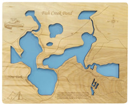 Fish Creek Pond, New York - Laser Cut Wood Map
