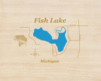 Fish Lake, Michigan - Laser Cut Wood Map