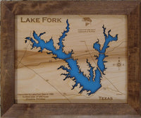 Lake Fork, Texas - Laser Cut Wood Map
