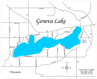 Geneva Lake, Wisconsin - Laser Cut Wood Map