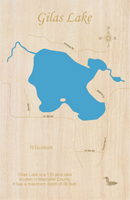 Gilas Lake, Wisconsin - Laser Cut Wood Map