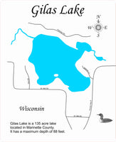 Gilas Lake, Wisconsin - Laser Cut Wood Map