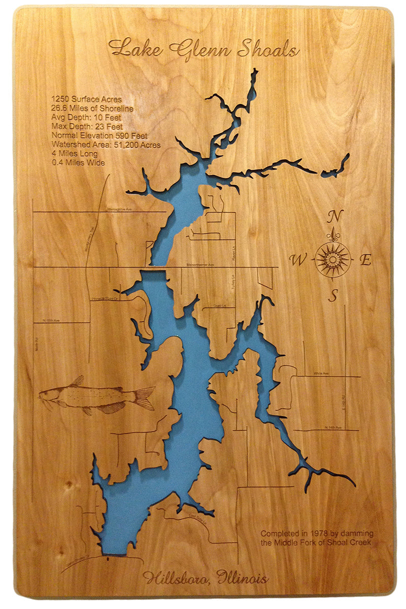 Lake Glenn Shoals, Illinois - Laser Cut Wood Map| Personal Handcrafted ...