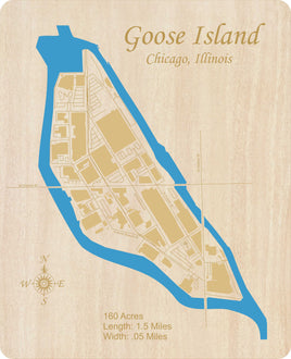 Goose Island, Chicago, Illinois - Laser Cut Wood Map