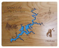 Grand Lake O' the Cherokees, OK  - Laser Cut Wood Map