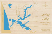 Grand River and Spring Lake, Michigan - Laser Cut Wood Map