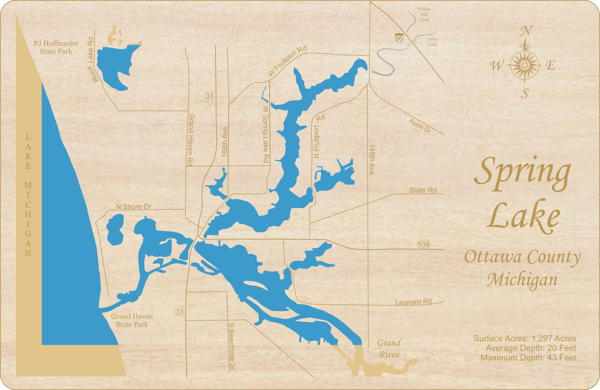 Spring Lake Michigan Map.pdf Grand River and Spring Lake, Michigan - Laser Cut Wood Map| Personal ...