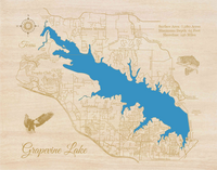 Grapevine Lake, Texas - Laser Cut Wood Map