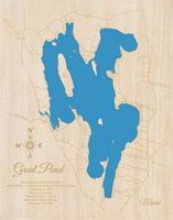 Great Pond Lake, Maine - Laser Cut Wood Map