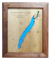 Greenwood Lake in New York and New Jersey - Laser Cut Wood Map