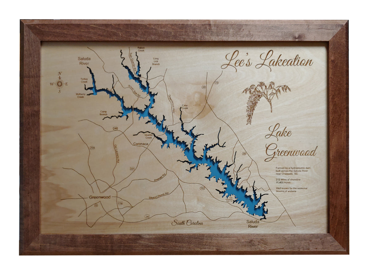 Lake Greenwood, South Carolina - Laser Cut Wood Map| Personal ...