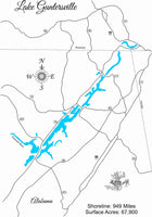 Lake Guntersville, Alabama - Laser Cut Wood Map
